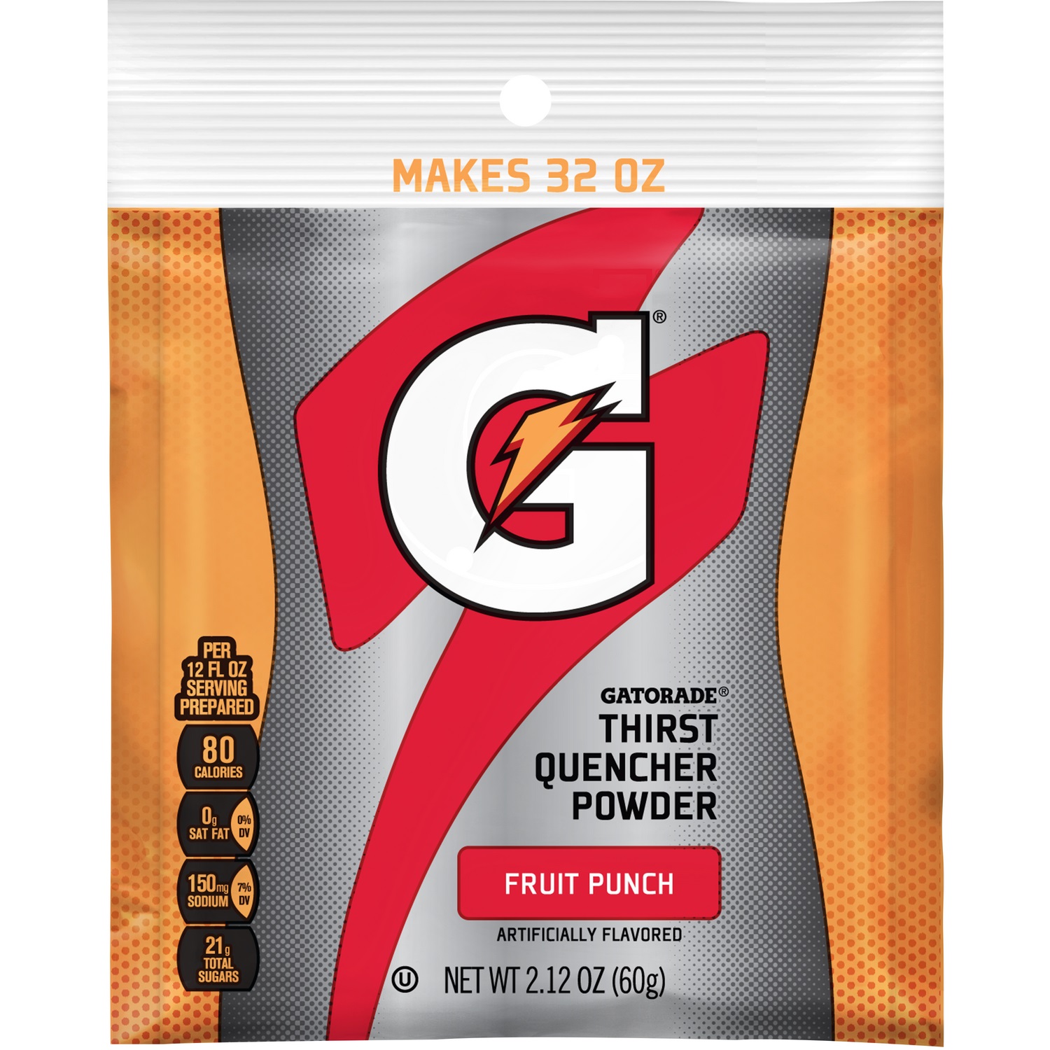 GATORADE, INSTANT POWDER, FRUIT PUNCH, 2.12OZ PACK, 32OZ YIELD, 144/CS - Powder Mix